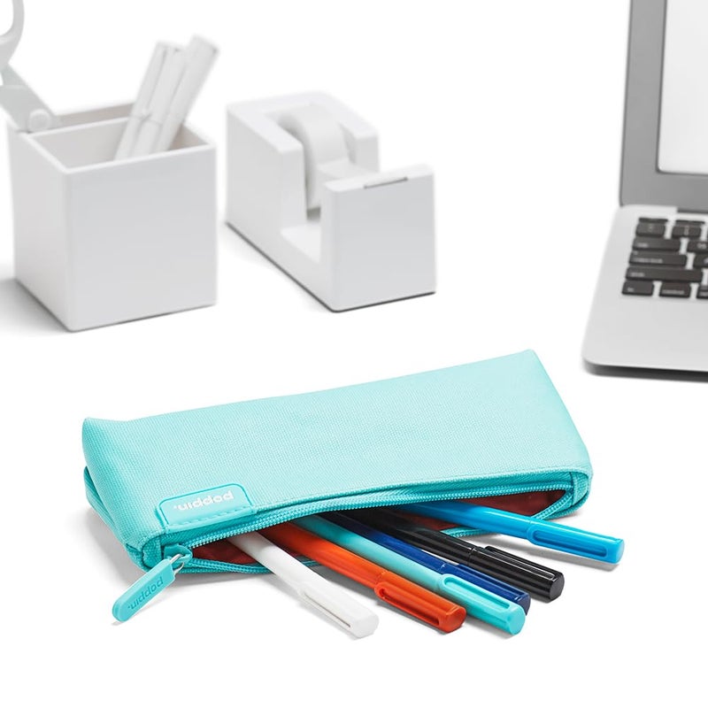Poppin Pencil Case, Large Capacity Pencil Pouch with Zipper Closure, Sturdy Canvas with Contrast Lining, (Aqua, Small) - Image 3
